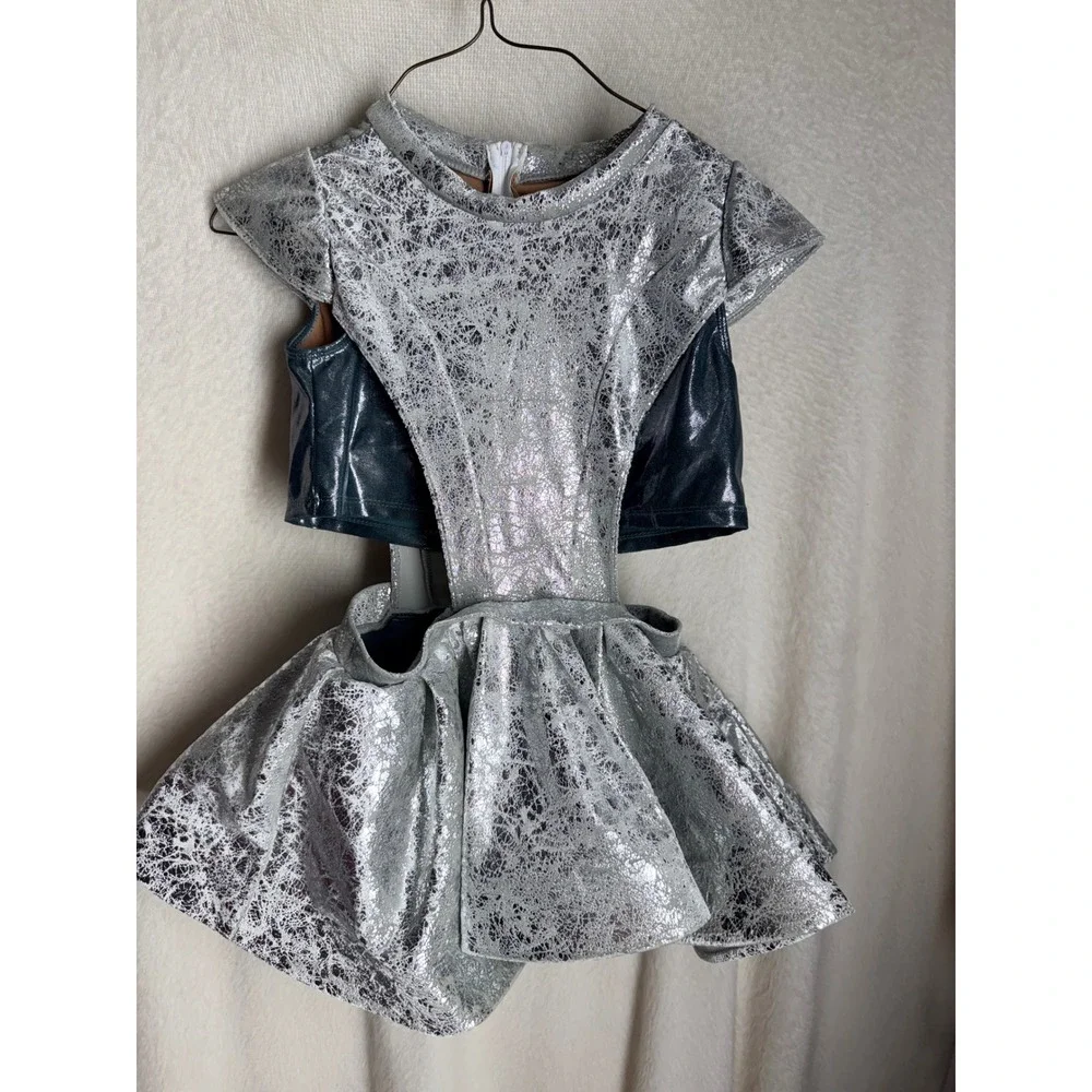 Tenth House Silver Metallic Cracked Foil Dance Costume Dress LC Kids